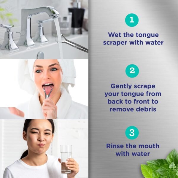 GuruNanda Stainless Steel Tongue Scraper (Pack of 2), Fight Bad Breath, Medical Grade 100% Stainless Steel Tongue Cleaner, Tongue Scraper For Adults and Kids, Great For Oral Care, Travel Friendly - Image 5