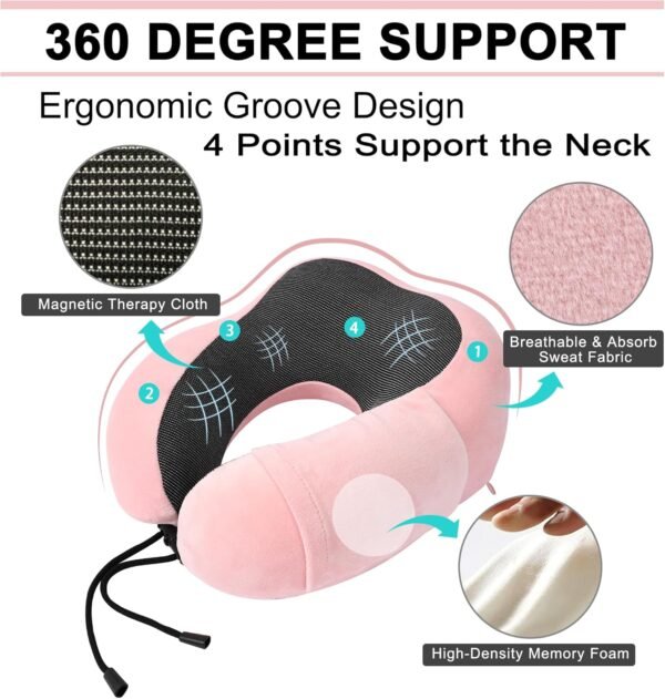 Travel Pillow and Blanket Set Neck Pillows Travel Essentials with Sleep Mask for Airplane Car Memory Foam Pink - Image 3
