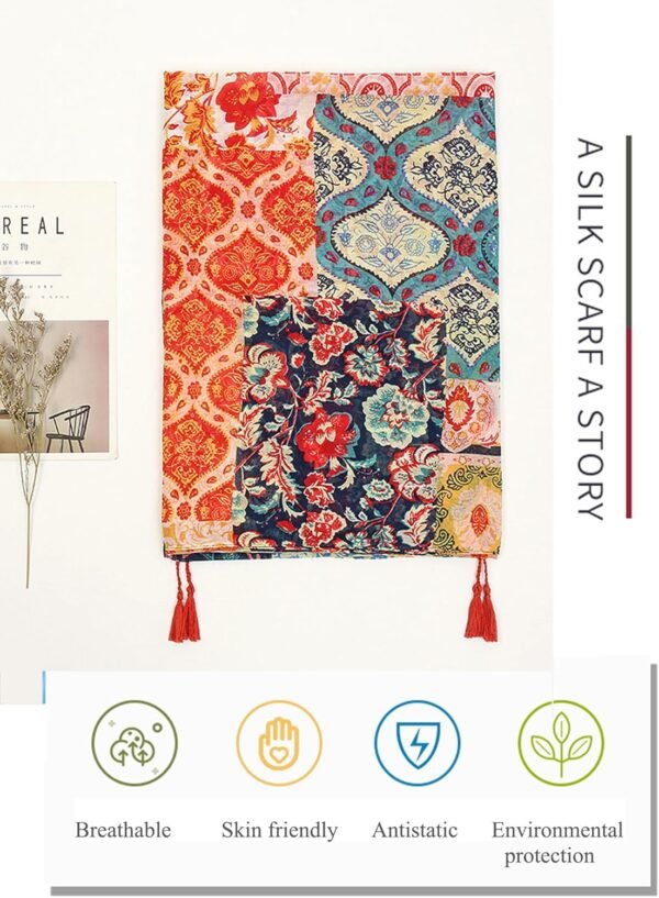 GUZOSJO Women's Boho Cotton Hemp Lightweight Floral Printed Scarf Long Shawl Wrap Scarf Head Shawl for Fall Spring - Image 3