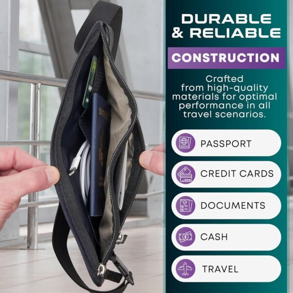 Travel Money Belt & Passport Holder - RFID Blocking Slim Travel Wallet & Fanny Pack for Men and Women - Essential Travel Pouch for Cash, Credit Cards, and Documents - Image 6
