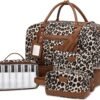 Wogarl Weekender Bags for Women Large Overnight Bag Weekend Travel Duffel Bag Carry on Shoulder with Shoe Compartment Canvas Toiletry Bag Tote with Trolley Sleeve for Travel Business Gym,Leopard