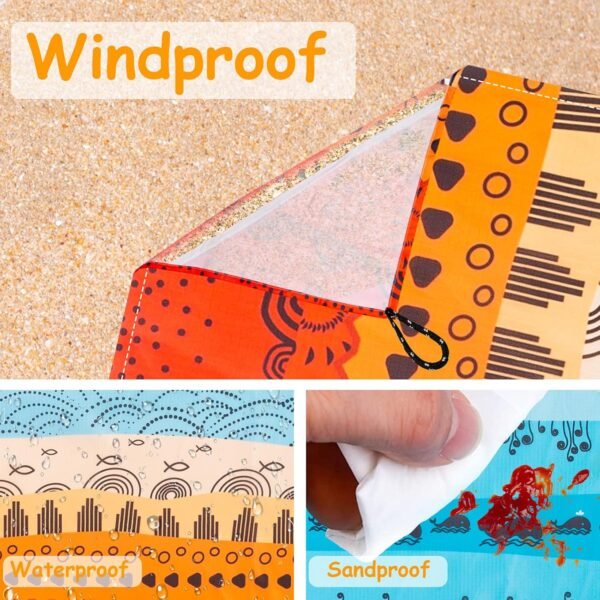 Beach Blanket Waterproof Sandproof, Outdoor Picnic Blankets Sand Free for 4 Adults, Lightweight Quick Drying Beach Mat for Beach Travel, Camping, Hiking, Boho Beach Essentials Accessories - Image 5