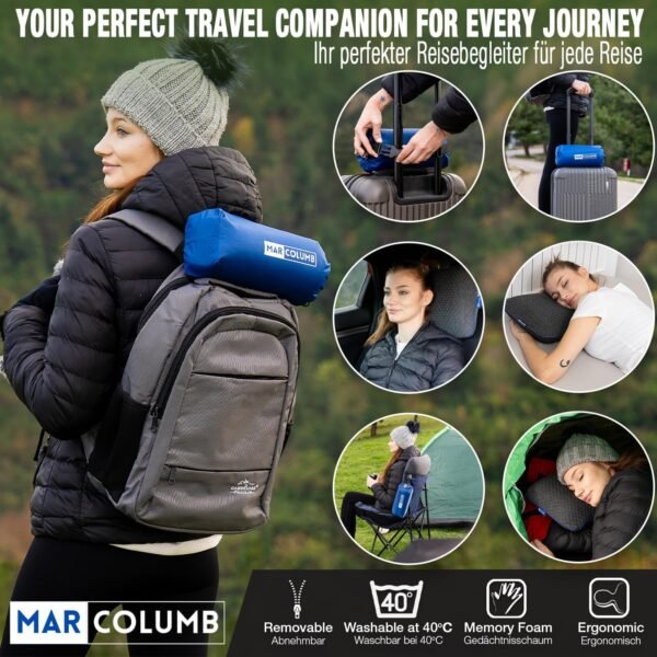Travel & Camping Comfortable Memory Foam Pillow – Easy to Carry Portable Bag – Temperature Regulating Pillow Case - Perfect for Travelling (Grey) - Image 6