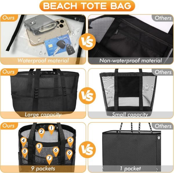 AURUZA Mesh Beach Bag Waterproof Sandproof Tote Bags Swimming Pool Bag Cruise Beach Essentials for Vacation Must Haves - Image 3
