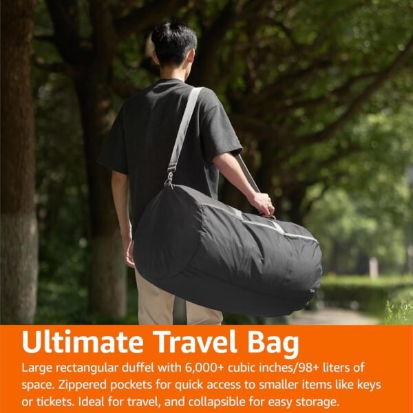 Amazon Basics 100L Nylon Duffel Bag with Multiple Zippered Pockets, Lightweight yet Durable, 50-Pound Weight Capacity, Black, 32.5 x 17 x 11.5 Inches - Image 6