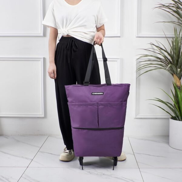 Upgrade Shopping Bag with Wheels Carry on Luggage Bag Reusable Shopping Bags Travel Bags Portable Trolley Bags- Larger Size & Waterproof & Strong(Purple) - Image 6