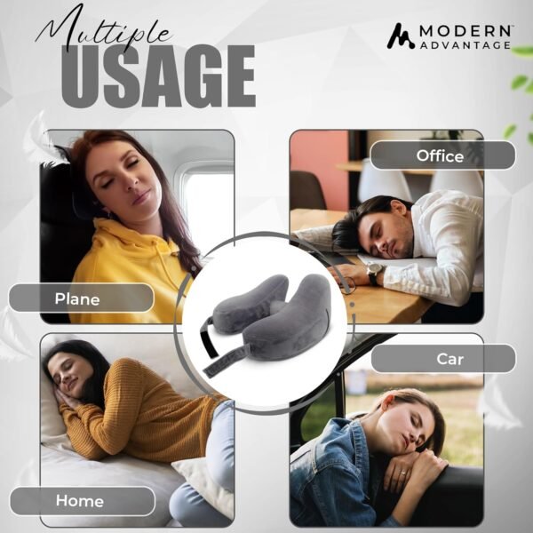 Modern Advantage Inflatable Travel Neck Pillow - Traveling Support for Head, Neck, Chin, and Shoulder When Sleeping on Airplane, Train, Car, Bus - Compact, Easy to Inflate and Deflate (Gray) - Image 7