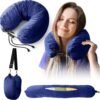 Stuffable Neck Pillow for Travel, Travel Neck Pillow for Extra Luggage Storage Ideal 1-3 Days Travel Essentials, Adjustable U-Shapes Airplane Pillow Size, Soft Velvet Cover, No Filler, Blue