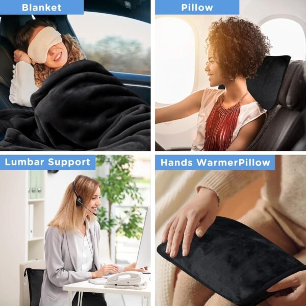 ATsense Travel Blanket Pillow, Premium 2 in 1 Soft Airplane Blanket Compact with Bag Pillowcase, Hand Luggage Sleeve and Backpack Clip - Travel Essentials for Long Trips, Flying and Car, Black - Image 5