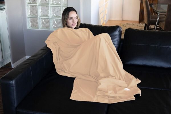 BlueHills Travel Blanket Pillow Compact Lightweight Pocket Size Airplane Traveling Essential Flight Trip Throw in Bag Portable Case Plane Accessory Beige L06 - Image 4
