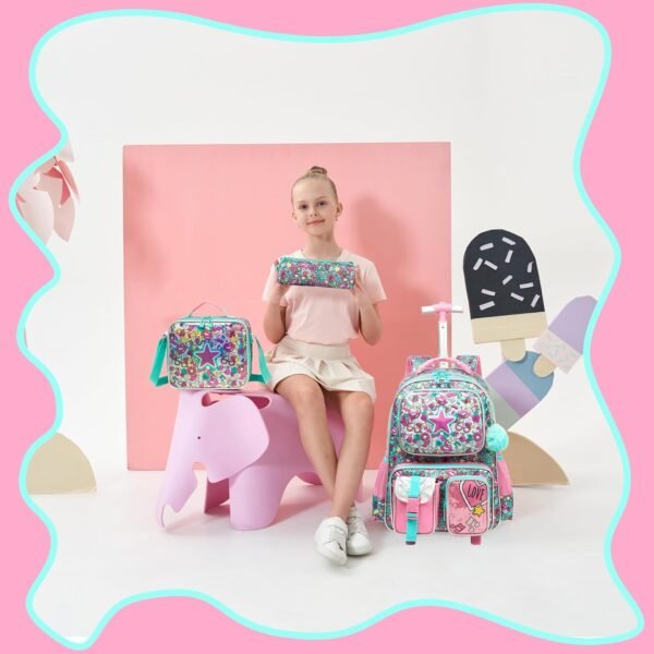 Girls Rolling Backpack Kids Backpacks with Wheels Travel Luggage for Elementary Student Rolling Backpack for Girls 8-12 Kids Trolley School Bag with Wheels - Image 6