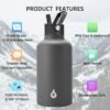 BJPKPK Half Gallon Insulated Water Bottles with Straw Lid,64oz Large Water Bottle,Stainless Steel Water Bottles with 3 Lids and Paracord Handle, Water Bottle for Hot & Cold Liquid,Gray - Image 3