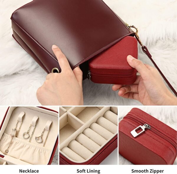Mini Jewelry Travel Case,Small Travel Jewelry Organizer, Portable Jewelry Box Travel Mini Storage Organizer Portable Display Storage Box for Rings Earrings Necklaces (Red) - Image 6
