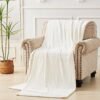 50x60 Inches Plaid Fleece Throw Blanket, Soft Silky Flannel with 3D Jacquard Gold Glitter Stripes, Lightweight Plush Blanket for Couch, Bed, Sofa, Camping, and Travel, Ivory White