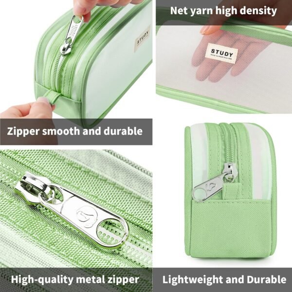 KALIDI Grid Mesh Pencil Case Large Capacity Pencil Case Big Pencil Pouch With Zipper Simple Stationery Bag Aesthetic Pen Bag for School Teen Girl Boy Multi-Purpose bag for office Men Women - Image 4