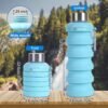 JaneJu Collapsible Water Bottle, 17oz BPA Free Silicone Reusable Portable Lightweight Foldable Water Bottles with Carabiner, Portable Leak Proof Sports Water Bottle (Blue) - Image 2