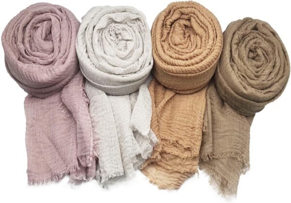MANSHU 4PCS Women Soft Cotton Hemp Scarf Shawl Long Scarf, Scarf and Wrap, Big Head Scarf - Image 2
