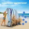 ZAZE Beach Blanket Picnic Blankets with Stakes, Thick 3-Layer 80*80 Oversized Waterproof Sandproof Compact Outdoor Mat, Big Extra Large Foldable Camping Park Vacation Travel Accessories(Blue Stripe) - Image 4