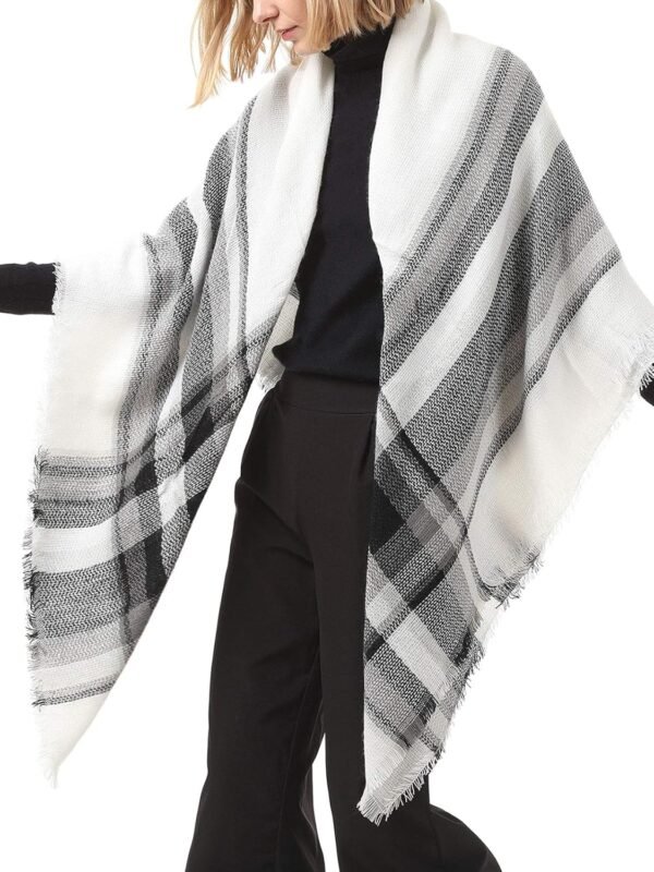American Trends Women's Cozy Warm Winter Fall Blanket Scarf Stylish Soft Chunky Checked Giant Scarves Shawls - Image 4