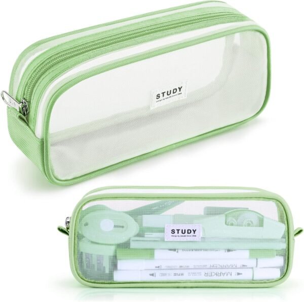 KALIDI Grid Mesh Pencil Case Large Capacity Pencil Case Big Pencil Pouch With Zipper Simple Stationery Bag Aesthetic Pen Bag for School Teen Girl Boy Multi-Purpose bag for office Men Women