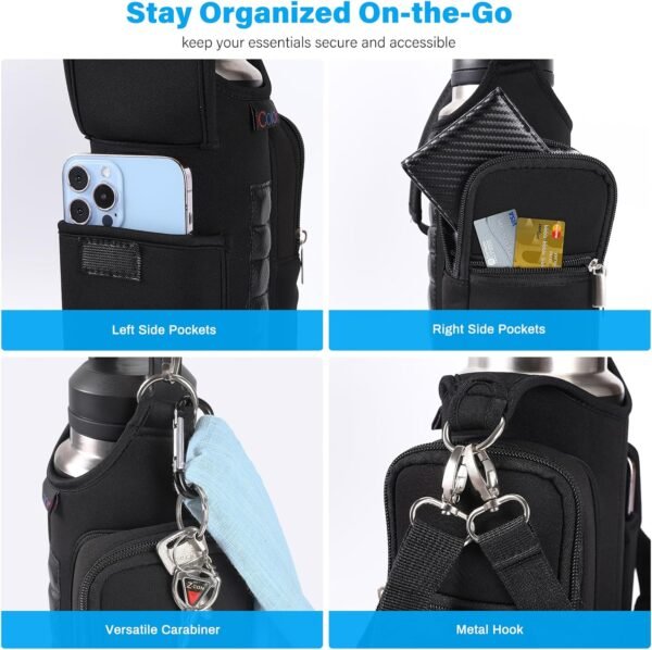 icolor Gym Magnetic Bag Water Bottle Holder Gym Bottle Carrier Bag with Phone Pockets & Handle Shoulder Strap Gym Accessories Organizer for Men Women,5 Built-in Magnets Gym Bag Pouch Sleeve - Image 4