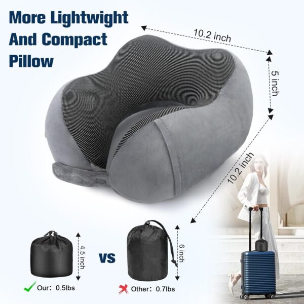Neck Pillow for Traveling, Travel Pillows for Airplanes,100% Pure Memory Foam Travel Neck Pillow, Adjustable Flight Pillow, Portable Plane Accessories with Eye Mask, Earplugs, Carry Bag - Image 3