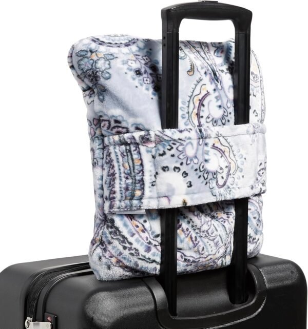 Vera Bradley Plush Fleece Travel Blanket with Trolley Sleeve, Soft Sky Paisley - Image 3