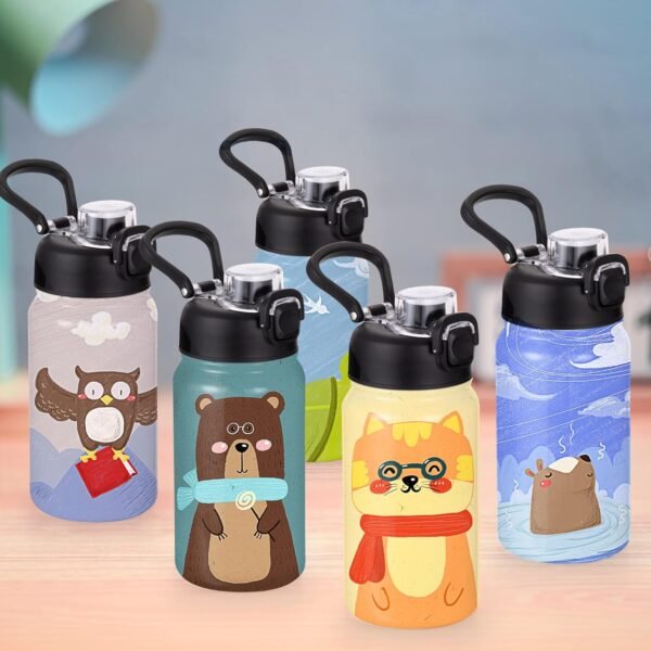 Kids Sublimation Water Bottle Blanks with Spout Lid & Handle, 6 Pack 14oz Personalized Insulated Water Bottles Bulk, One-Click Open, DIY Gift for Boys Girls to School Sports Travel Camping, White - Image 2