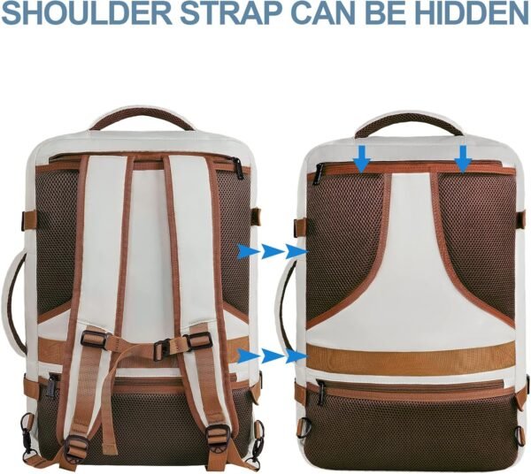 Vancropak Travel Bags for Women Carry on, Large Travel Backpack Airline Approved, Expandable Weekender Daypack Overnight Suitcase Backpack, Luggage for International Flight Traveling Hiking, Beige - Image 4
