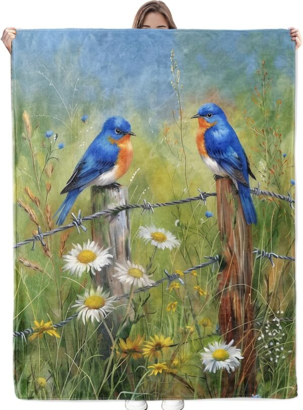 Charming Birds Blanket Soft Cozy Flannel Throw Blanket with Daisy for Women Adults Kids - Warm Yet Lightweight Blankets for Couch, Bed, Travel, Fuzzy Outdoor Comfort Wrap 60"×50"