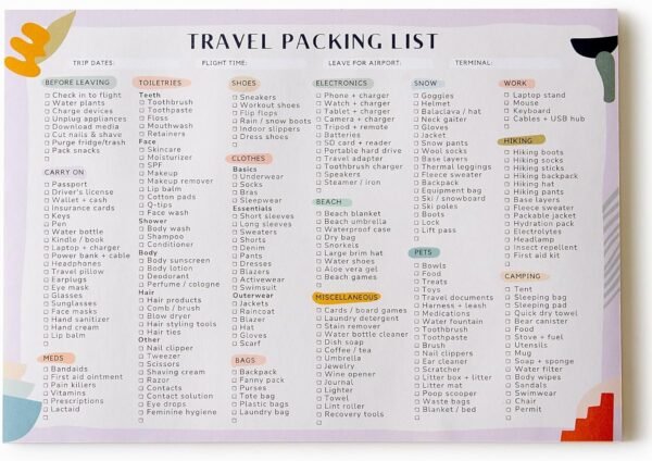 Travel Packing List | 8" x 11" Notepad | 40 Thick Premium Pages | Comprehensive Checklist Memo Pad | For Beach Vacations, Hiking, Camping, Ski Trips | Updated in 2024