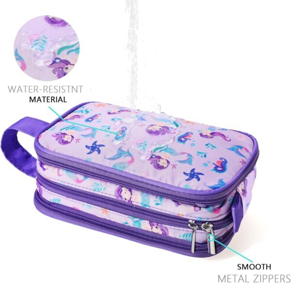 Kids Toiletry Bag for Girls, Travel Toiletry Bag for Little Young Girls Cosmetic Bag Makeup Bag Waterproof Hanging Wash Bag Toddler Toiletries, Mermaid Purple - Image 4