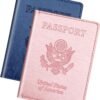 Passport Holder 2Pcs, Passport Cover Wallet Case for Women Men Family, Passport Book Holders Travel Must Haves Cruise Ship Essentials (Dark Blue & Rose Gold)