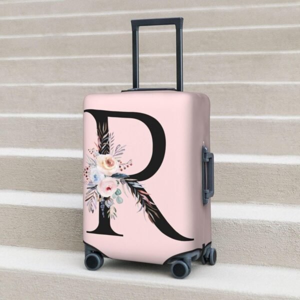 Spandex Travel Luggage Cover Cute Pink Suitcase Protector Bag,Black Letter R With Boho Floral Flowers Leaves Anti-Scratch,Dust-Proof Washable Suitcase Sleeve For Kid Adult,M (For 22-24 Inch Luggage) - Image 8