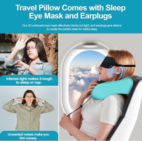 Adjustable Travel Pillow for Neck Support & Comfort, Lightweight Memory Foam Travel Neck Pillow for Sleeping - Washable & Breathable Plane Pillow for Traveling with Eyemask, Earplug & Carry Bag - Image 6