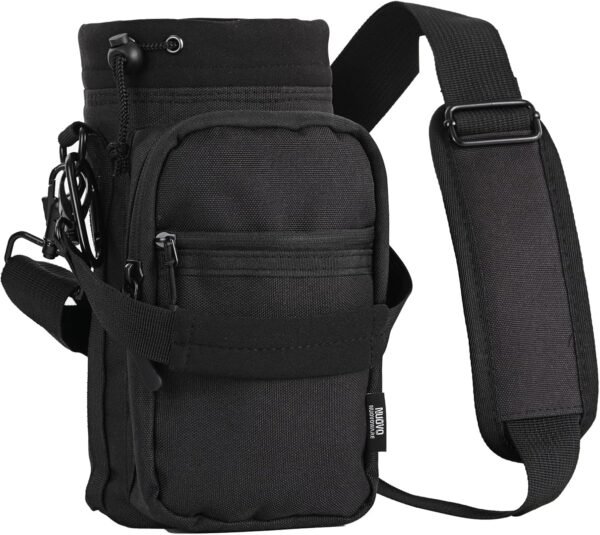 Nuovoware Water Bottle Carrier, 40oz Bottle Carrier Sports Insulated Water Bottle Holder with Adjustable Shoulder Strap, 2 Pockets Flask Sling Bag Drawstring Pouch for Climbing Hiking Walking