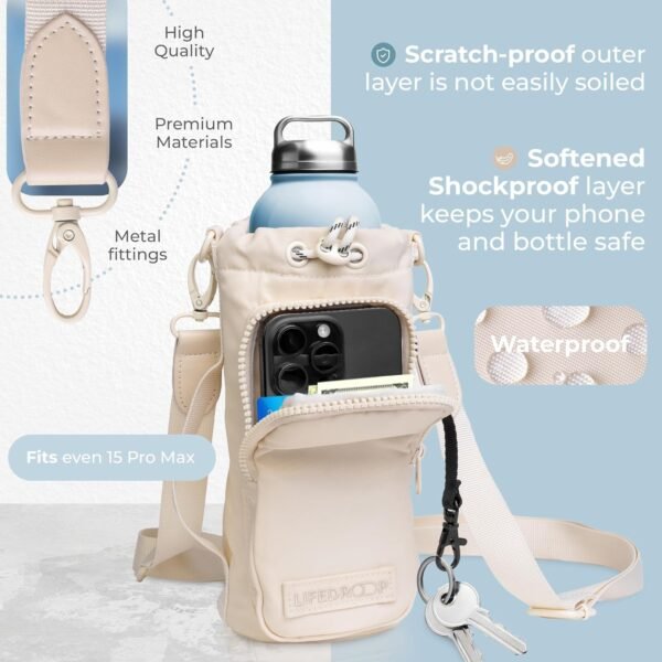 Water Bottle Holder with Strap – Stylish and Durable Water Bottle Bag for 32Oz Water Bottles – Small Insulated Bag Ideal for Hiking, Sports – Multifunctional Front Pocket Water Jug Holder - Image 3