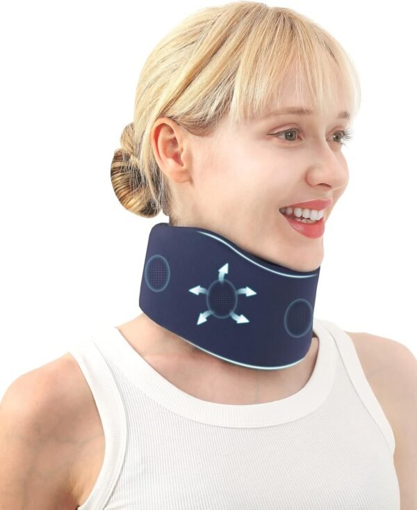 Neck Brace for Pain Relief & Sleep Apnea - 2024 Upgrade Washable Silicone Cervical Collar for Neck Pain and Support, Anti-Snoring Neck Brace for Sleeping (Dark Blue, 3.35 inch Height)
