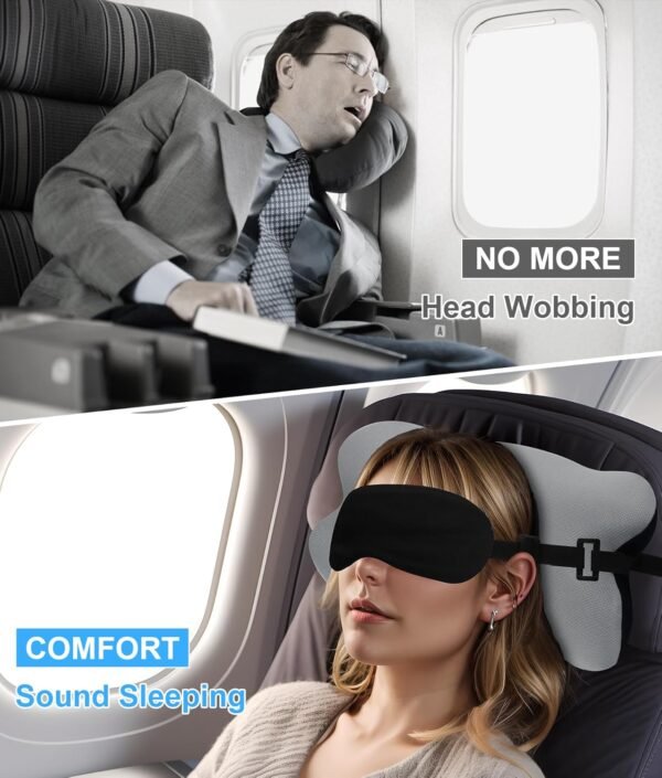 Travel Pillows for Airplanes, Neck Pillow for Sleeping Airplane Pillow with Eye Mask Memory Foam Travel Neck Pillows for Traveling Long Flights Road Trip Car Headrest - Stops Head Bobbing - Image 2