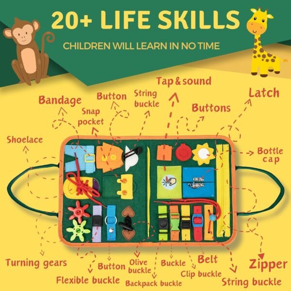 BABY GURU Busy Board, Toddler Busy Board, Montessori Toys for 1 2 3 4 Year Old, Educational Sensory Board Activities for Learning Fine Motor Skills, Gifts for Girls Boys, Travel Toys for Airplane Car - Image 2