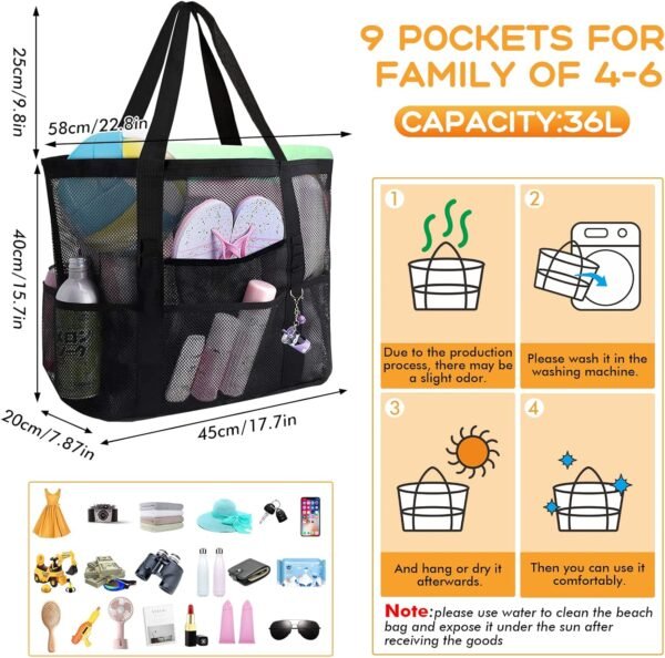 AURUZA Mesh Beach Bag Waterproof Sandproof Tote Bags Swimming Pool Bag Cruise Beach Essentials for Vacation Must Haves - Image 4