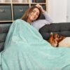 Travel Pillow and Blanket Set Neck Pillows Soft Blankets with Sleep Mask Travel Essentials for Airplane Car Memory Foam Blue Green - Image 6