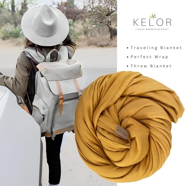 Luxury Viscose derived from Bamboo Wrap Blanket - Stretchy, Lightweight Soft & Breathable - Cooling Viscose with Spandex, Versatile Travel Blanket - Shawl(Golden, Single-Sided) - Image 3