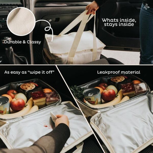 Large Insulated Lunch Bag for Women and Men - 100% Leak Proof, Cooler Bags Insulated, Lunch Box - Cooler Bag for Cold and Hot Food with Zippered Top - for Work, Picnic (CaraCream) - Image 8