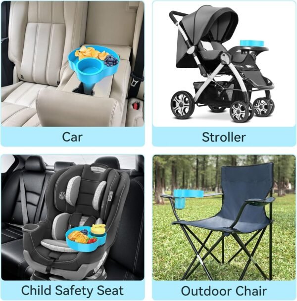 2PCS Kids Car Seat Snack Tray, Travel Tray for Kids Car Seat with Cup Holder, Toddlers Road Trip Essential Travel Snacks Food Plate Tray for Stroller and Safety Seats (Sky blue) - Image 4