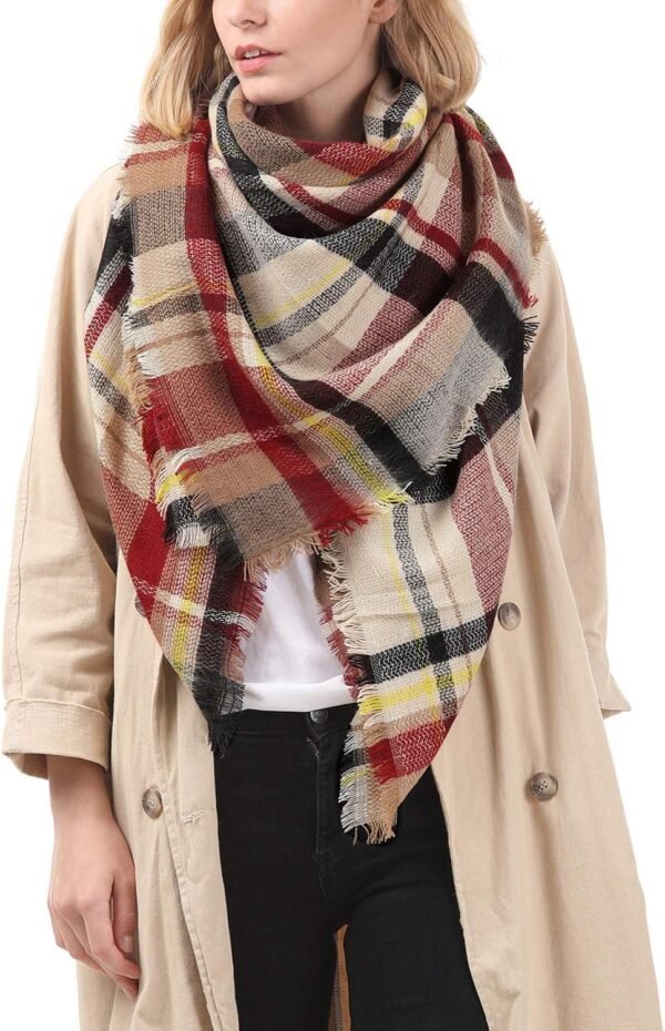 Zando Plaid Blanket Thick Winter Scarf Tartan Chunky Wrap Oversized Shawl Cape Scarves - Image 3