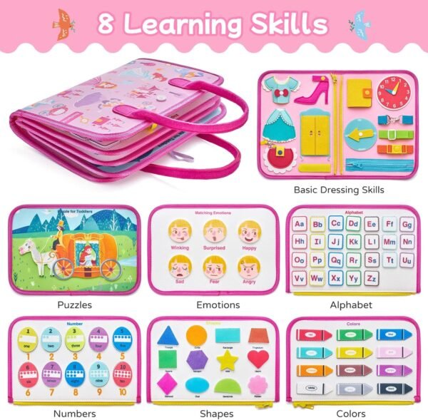 Freebear Busy Board Toddler Travel Toys Quiet Book Sensory Toys for Toddlers 1 2 3 4, Montessori Toys for Toddler Activities Board, Educational Toys for 3 4 Year Old Girls Boys Gift, Princess - Image 2