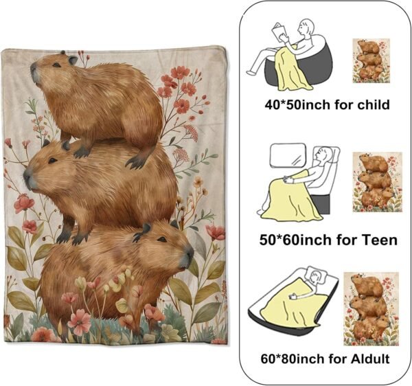 Brown Flannel Blanket with Capybara Design Soft and Cozy Perfect for Kids and Adults Ideal for Home Travel and Outdoor Use 50x60 Inches - Image 2