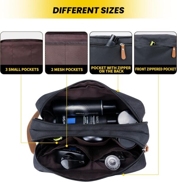 Travel Toiletry Bag for Men,Large Toiletries Bag Hanging Dopp Kit Water Resistant Shaving Bag Travel Essentials for Toiletries Accessories(Black) - Image 3