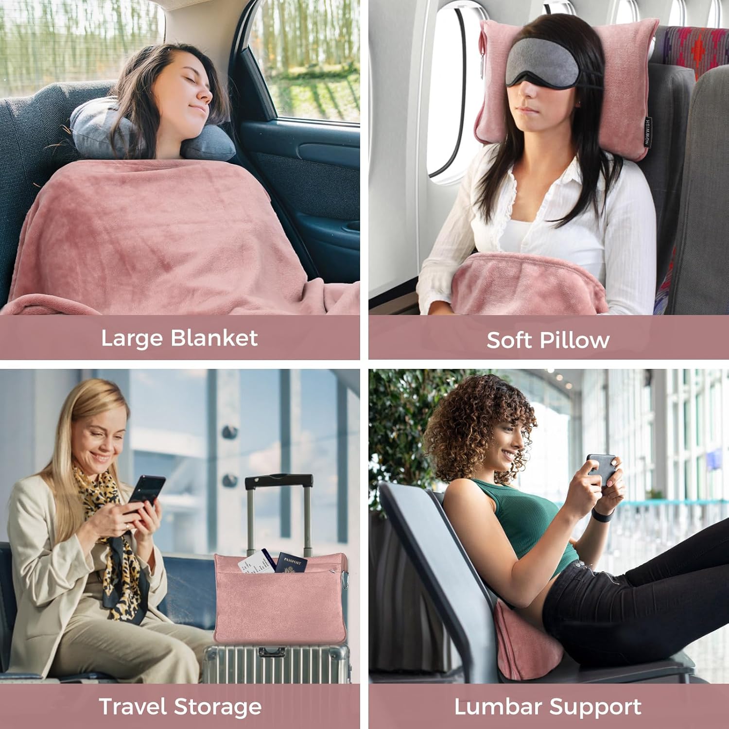 NOWWISH Travel Blanket Airplane Compact with Bag - Premium Soft 2 in 1 Airplane Blanket Pillow,Travel Essentials on Airplane, Camping, Car - Image 5